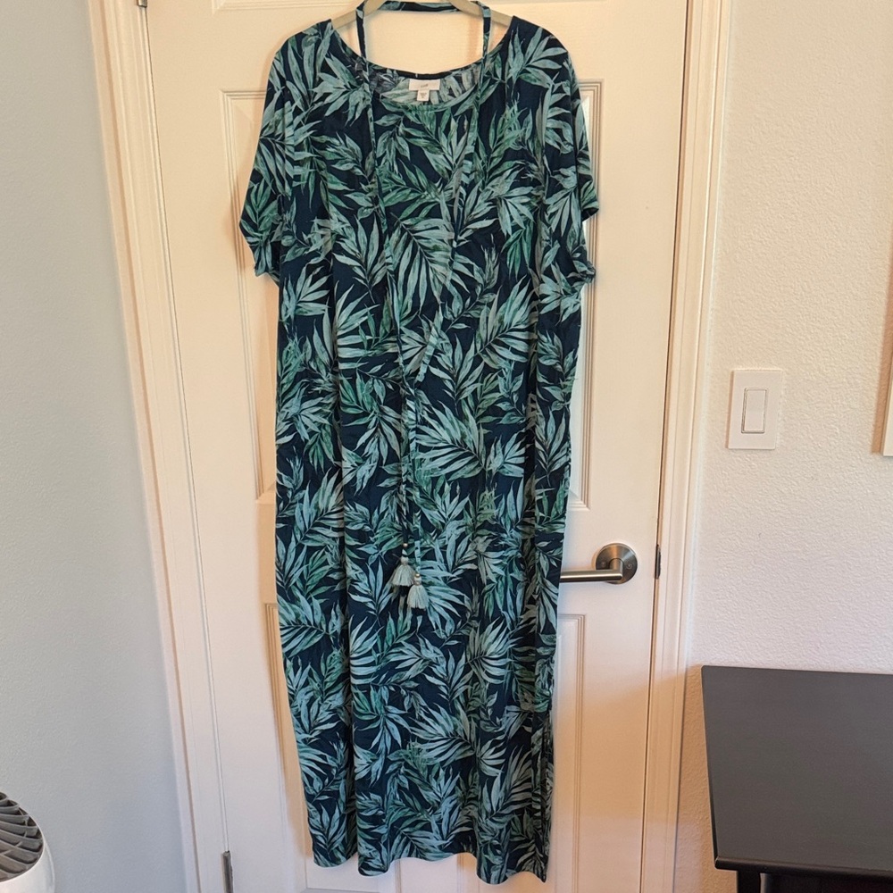 J Jill Tropical Leaf Print Maxi Dress